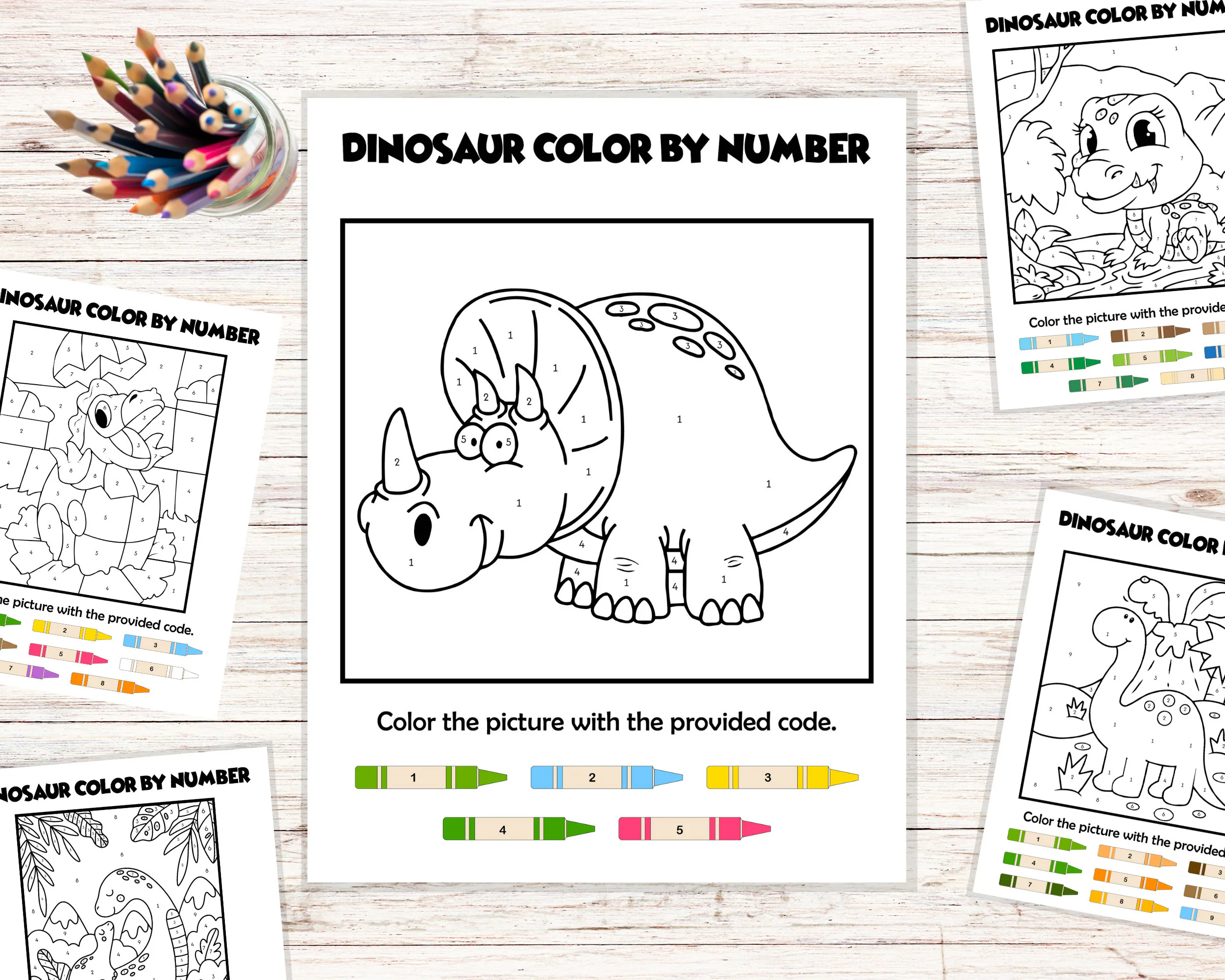 Engaging dinosaur-themed worksheet for Pre-K students to practice numbers and colors Dinosaur Color By Number worksheet featuring a colorful dinosaur for kids to color