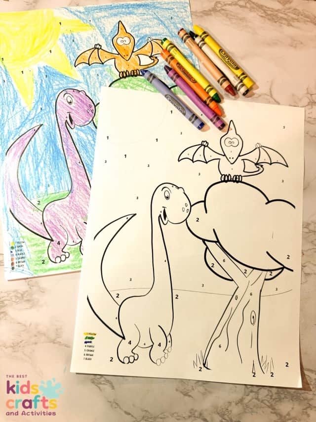 Engaging dinosaur coloring activity for kids promoting fine motor skills and learning Color by number dinosaur worksheet for preschoolers enhancing color and number recognition