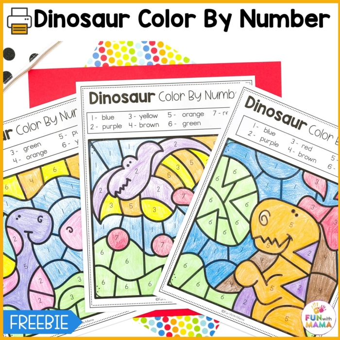 Engaging dinosaur-themed activity sheet for Pre-K students to practice colors and numbers Dinosaur Color By Number worksheet for kids to enhance number recognition and coloring skills