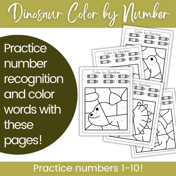 Engaging dinosaur-themed coloring activity for young children to enhance fine motor skills Dinosaur Color By Number worksheet for preschoolers featuring vibrant colors and numbers