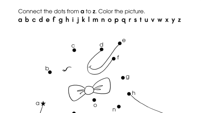 Dinosaur connect-the-dots worksheet featuring the lowercase alphabet for preschoolers' fine motor skills practice