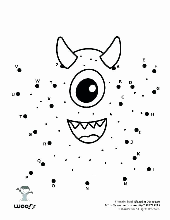 Dinosaur-themed connect-the-dots worksheet for practicing lowercase alphabet letters and motor skills