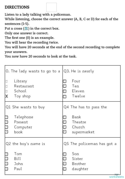 Pre-K positional words assessment showing directional clues exercise number 14 Directional clues worksheet activity for Pre-K students learning positional vocabulary with left right up and down