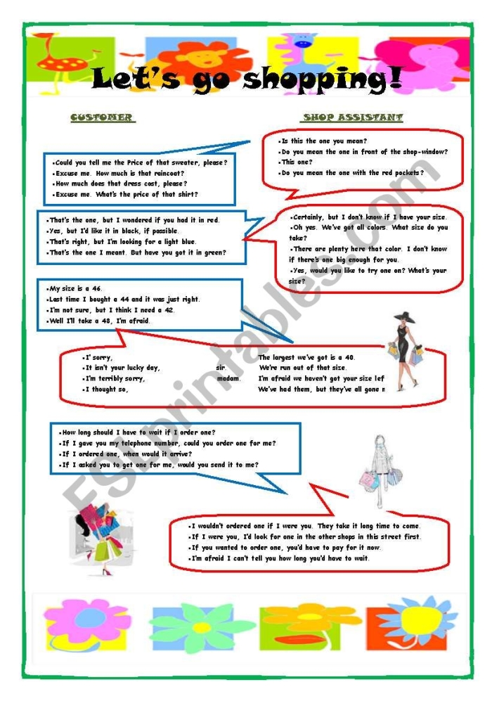 Let's Go Shopping! worksheet image for practicing discount prices Discount calculation worksheet for sixth graders focusing on shopping percentages