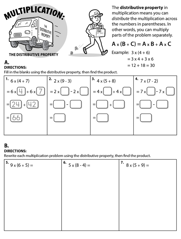 Properties of Multiplication: Distributive worksheet for Third Grade