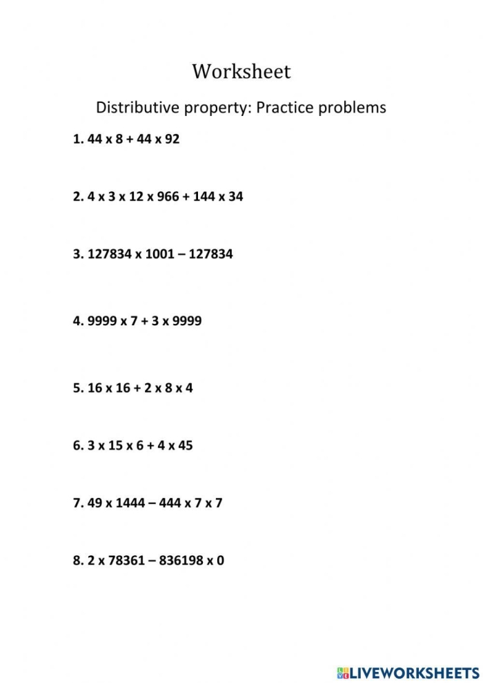 Third grade student solving a math worksheet focused on the distributive property of multiplication