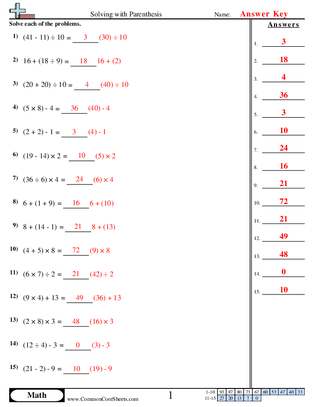 Seventh grade algebra worksheet featuring equations with parentheses requiring division as the first step