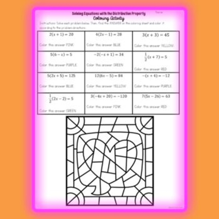Distributive Property Equation Practice for Middle School Algebra Eighth grade student solving algebraic equations using the distributive property of multiplication on a practice worksheet