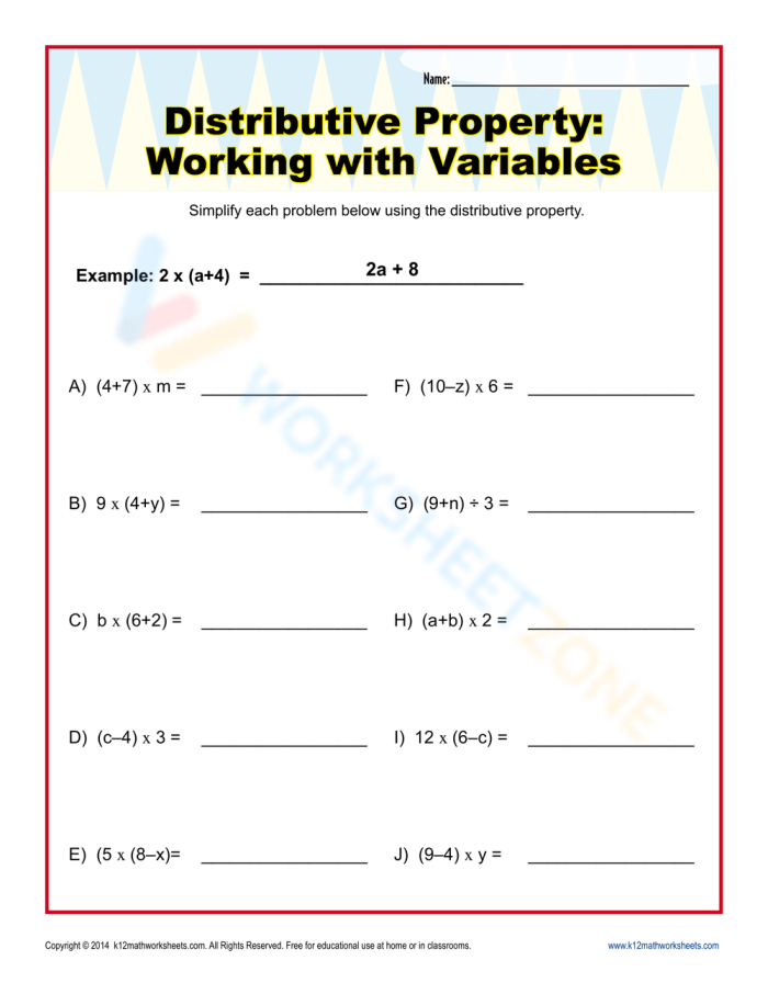 Sixth-grade student working through factor using the distributive property math problems on a worksheet