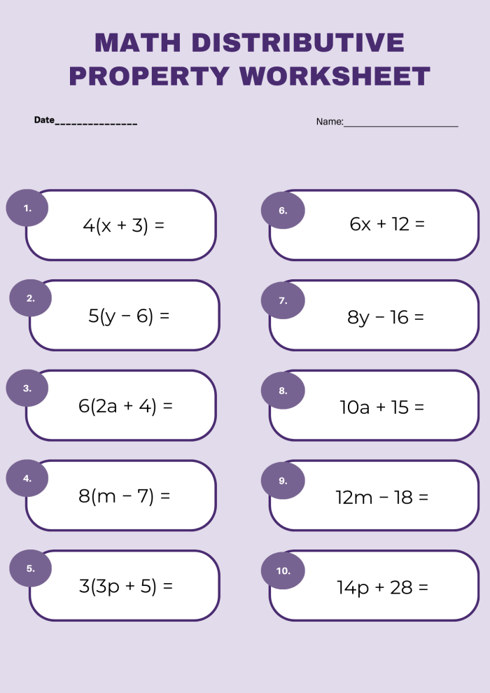 Fourth grade students practice solving multiplication problems using the distributive property on this educational worksheet