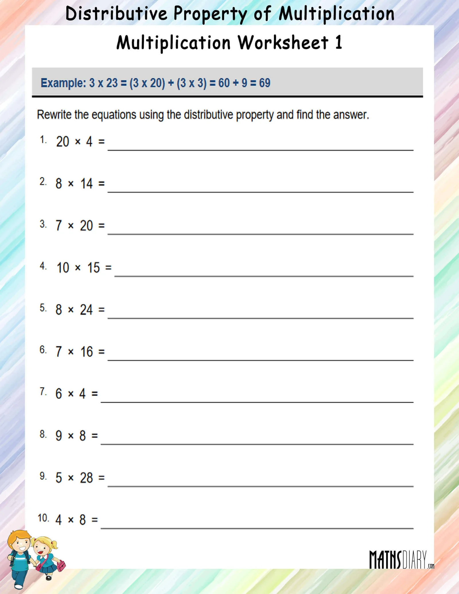 Place Value worksheet for Third Grade Distributive Property of Multiplication worksheet for Third Grade
