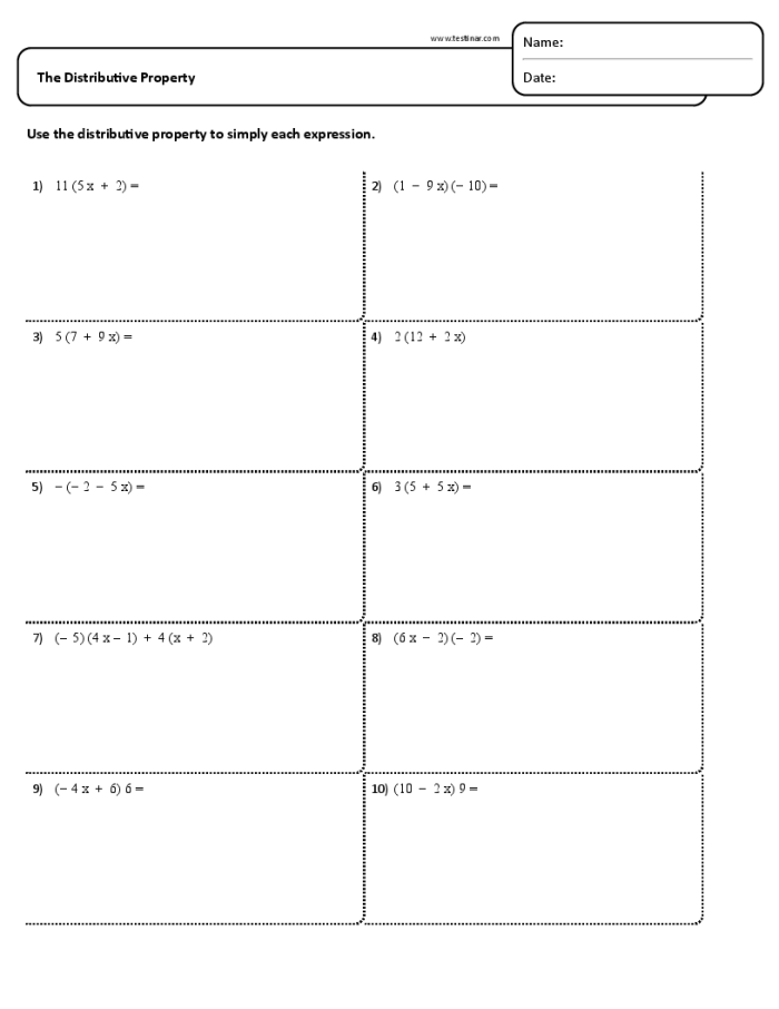 Fourth grade students practicing the distributive property of multiplication with visual arrays and number problems