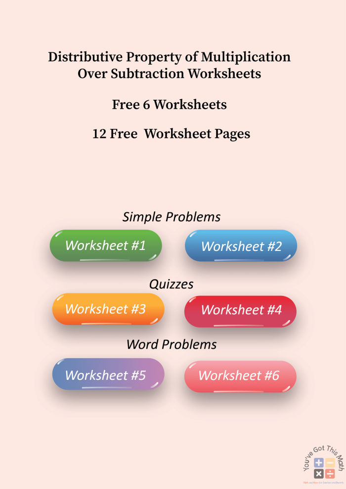 Third grade worksheet for practicing the distributive property of multiplication