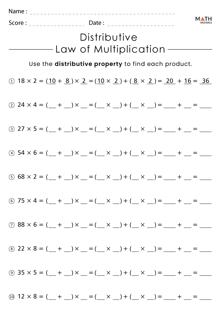 Distributive Property of Multiplication Worksheet for Third Grade Math Practice 19 Third grade math worksheet explaining the distributive property of multiplication with place value practice