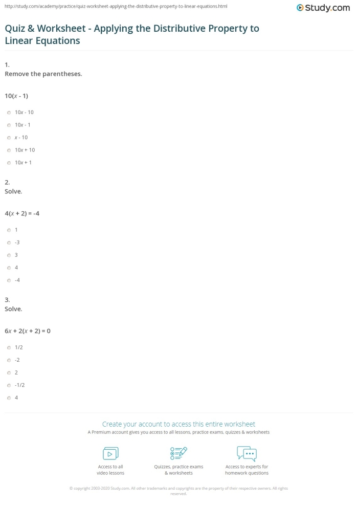 Expanding Linear Expressions Using the Distributive Property Worksheet for Grade 7 Worksheet for expanding linear expressions using the distributive property in seventh-grade algebra