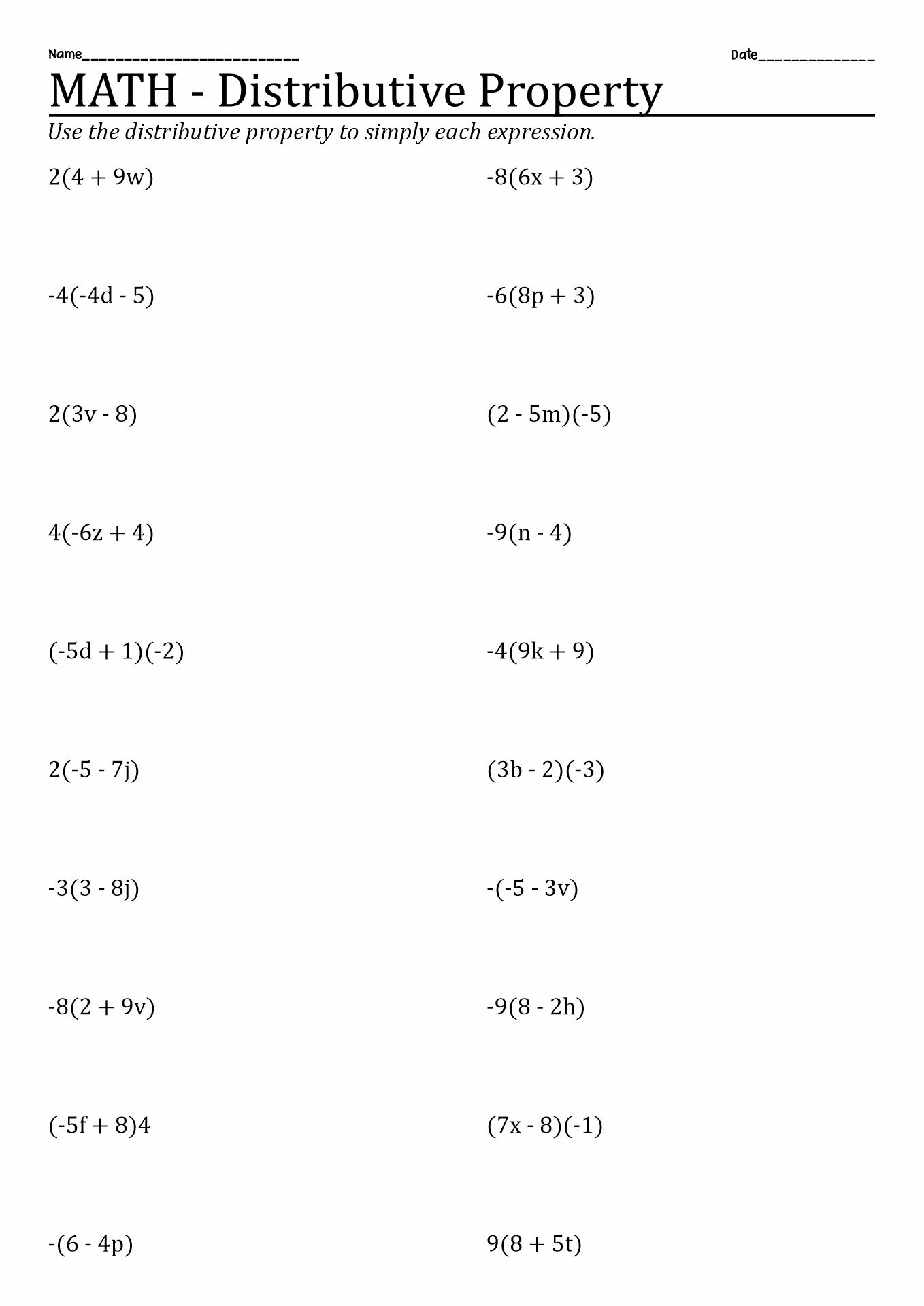 Expanding Linear Expressions Worksheet 12 Distributive Property Practice Seventh grade student completing a worksheet on expanding linear expressions with the distributive property