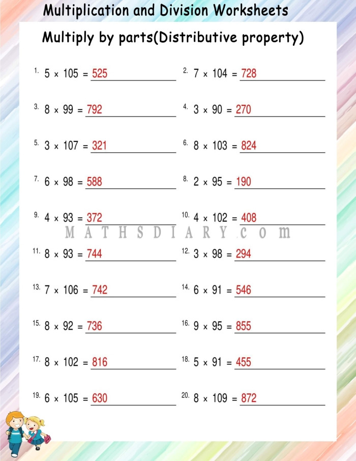 Distributive Property of Multiplication Worksheet Number Four Third grade student working on a distributive property of multiplication worksheet for place value practice