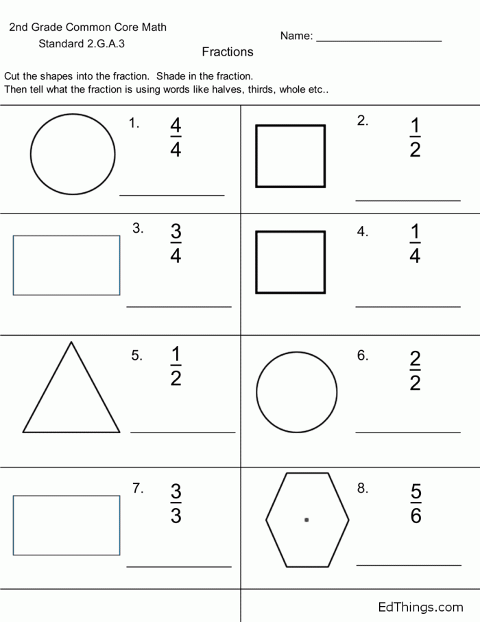 Divide the Shapes in Half Worksheet for Learning Fractions Worksheet featuring various shapes for dividing into halves for first graders