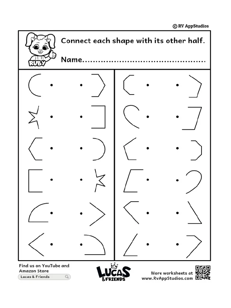 Division worksheet for First Grade First-grade students working on a Divide the Shapes in Half worksheet with colorful shapes. Engaging worksheet for teaching fractions through shape division activities.
