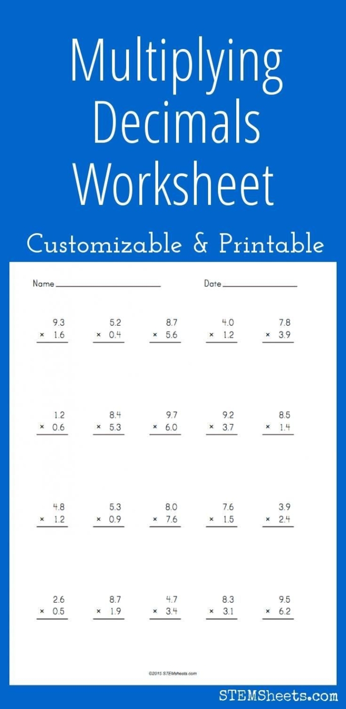 Worksheet featuring nine problems for dividing decimals by whole numbers