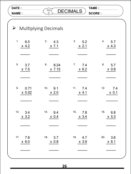 Children practice dividing multi-digit decimal numbers on this engaging worksheet. Educational worksheet focused on dividing decimals for fifth-grade students.