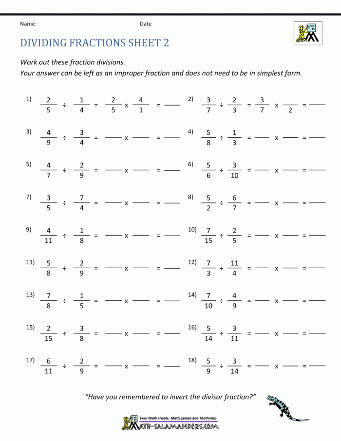 Sixth grade student practicing dividing fractions by fractions with a rhyming math worksheet