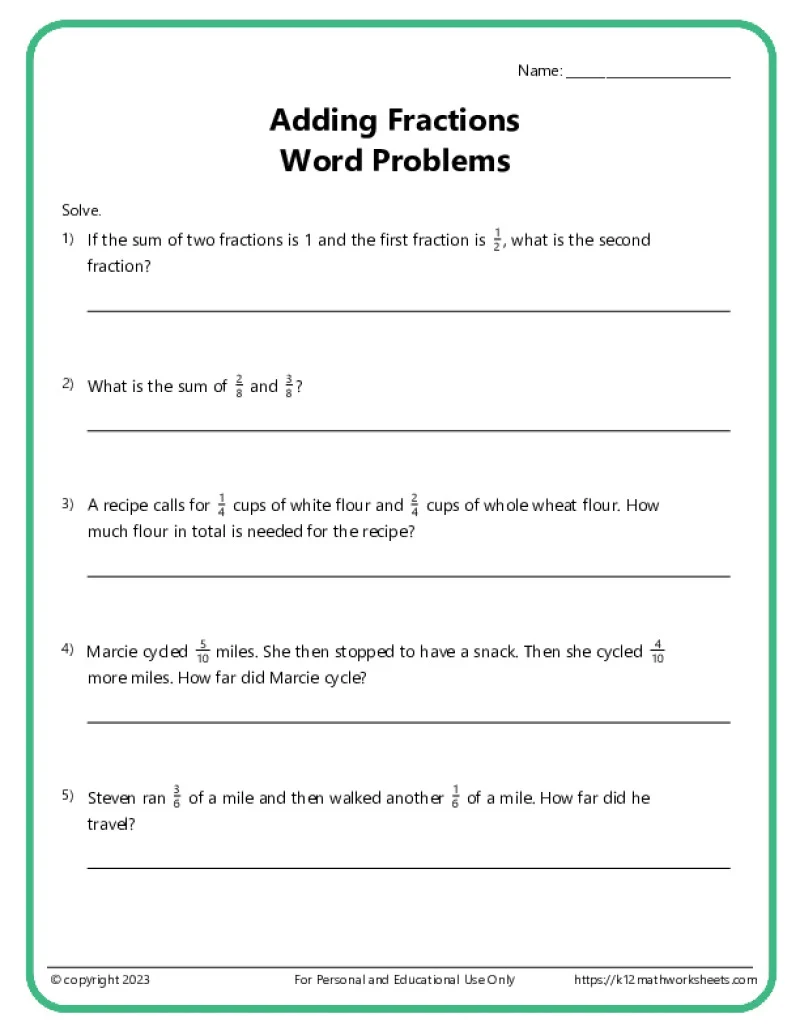 Sixth grade math worksheet featuring word problems about dividing fractions and whole numbers