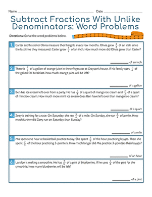 Worksheet featuring word problems on dividing fractions for sixth graders