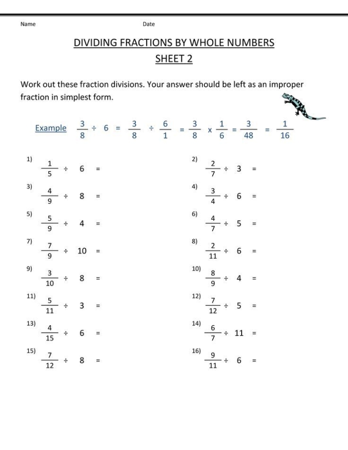 Practice dividing fractions with whole numbers in this engaging worksheet Worksheet for fifth graders on dividing fractions by whole numbers