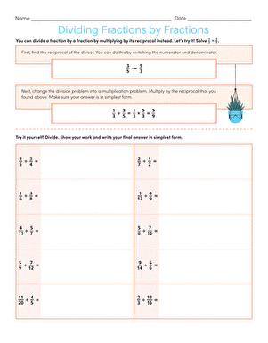 Sixth grade student working through dividing fractions by fractions practice problems on a worksheet