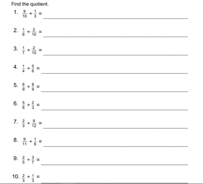 Sixth grade student working through dividing fractions by fractions problems on a practice worksheet with rhyming word problems