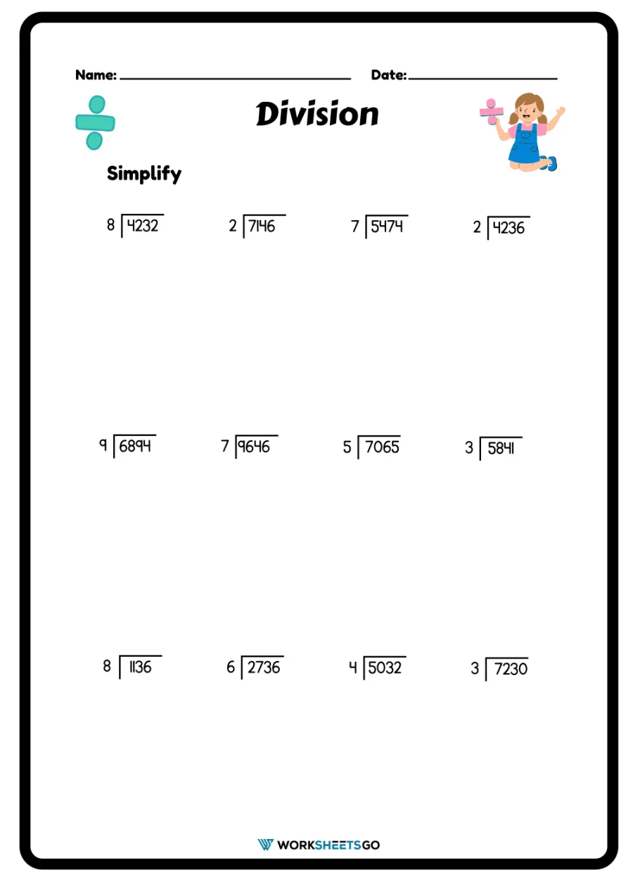 Dividing Integers Practice Problems for Middle School Math Seventh grade students practicing division of positive and negative integers on a math worksheet