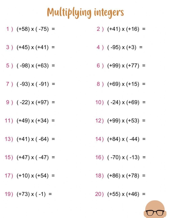 Dividing Integers Worksheet for Seventh Grade Practice Number Nine Seventh grade math students practice dividing positive and negative integers on this worksheet page nine