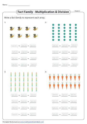 Third grade math worksheet for learning division with arrays part one