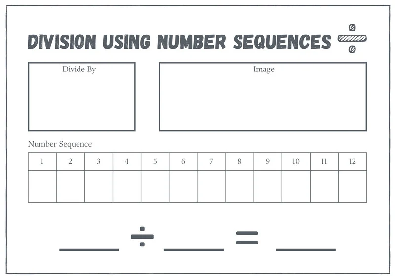 Third grade student solving forty long division problems on the Division Dash worksheet