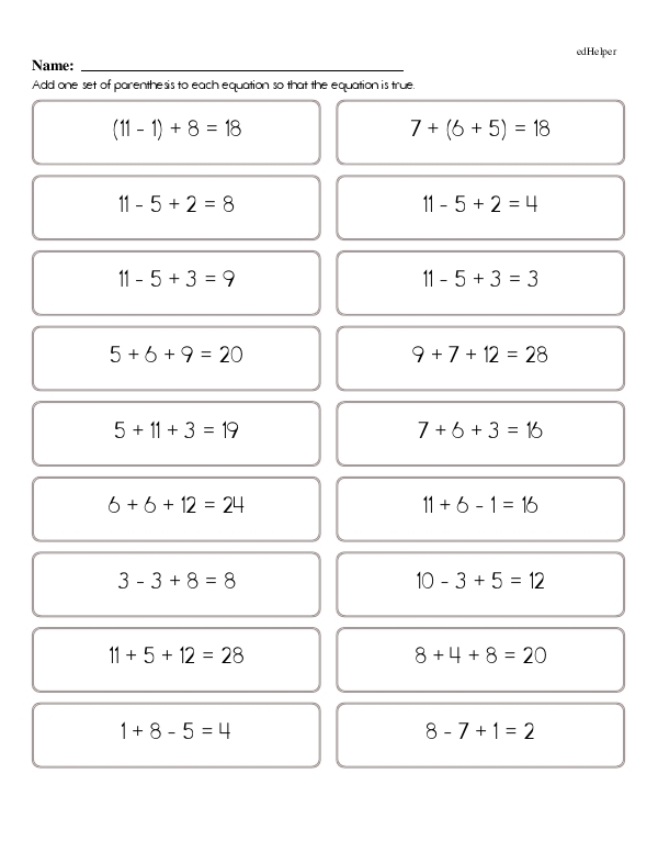 Worksheet for seventh graders focused on solving equations with parentheses using division as the initial step