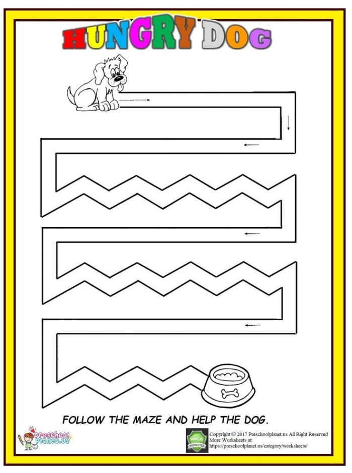 Buddy the dog maze addition activity for first graders image 12 First grade addition math worksheet featuring a maze where a dog searches for his tennis ball