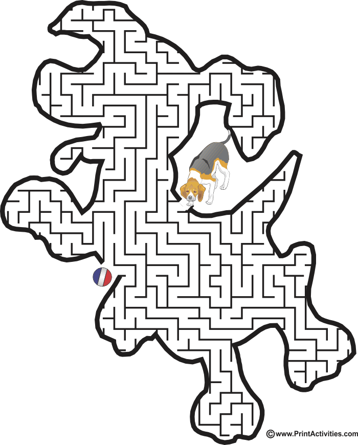 Dog Maze Addition Worksheet Number 7 for First Grade Students First grade addition maze worksheet featuring Buddy the dog searching for his tennis ball