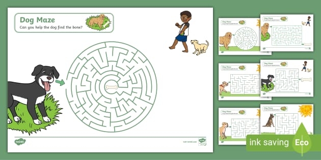 Dog Maze Addition Worksheet 25 Solve the Path to the Tennis Ball First grade addition worksheet featuring a cute dog navigating a maze to find his tennis ball