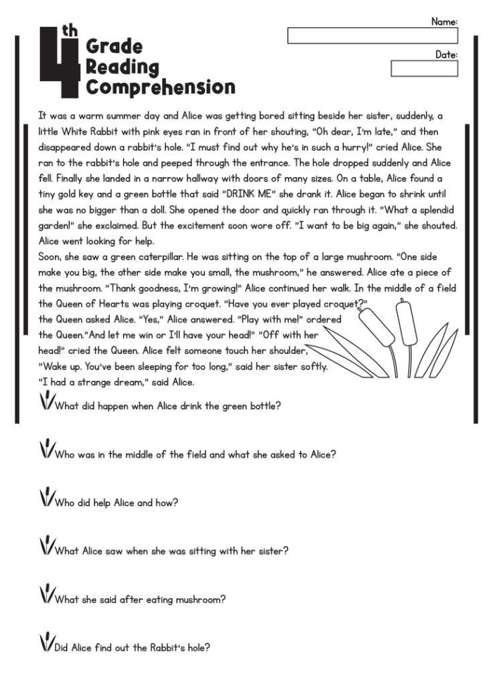 Fourth grade reading comprehension worksheet featuring a passage from The Story of Dr. Dolittle with comprehension questions to build student skills