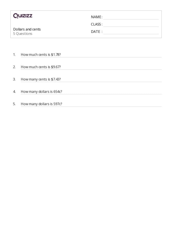 Second grade money math worksheet for practicing addition of coins and bills