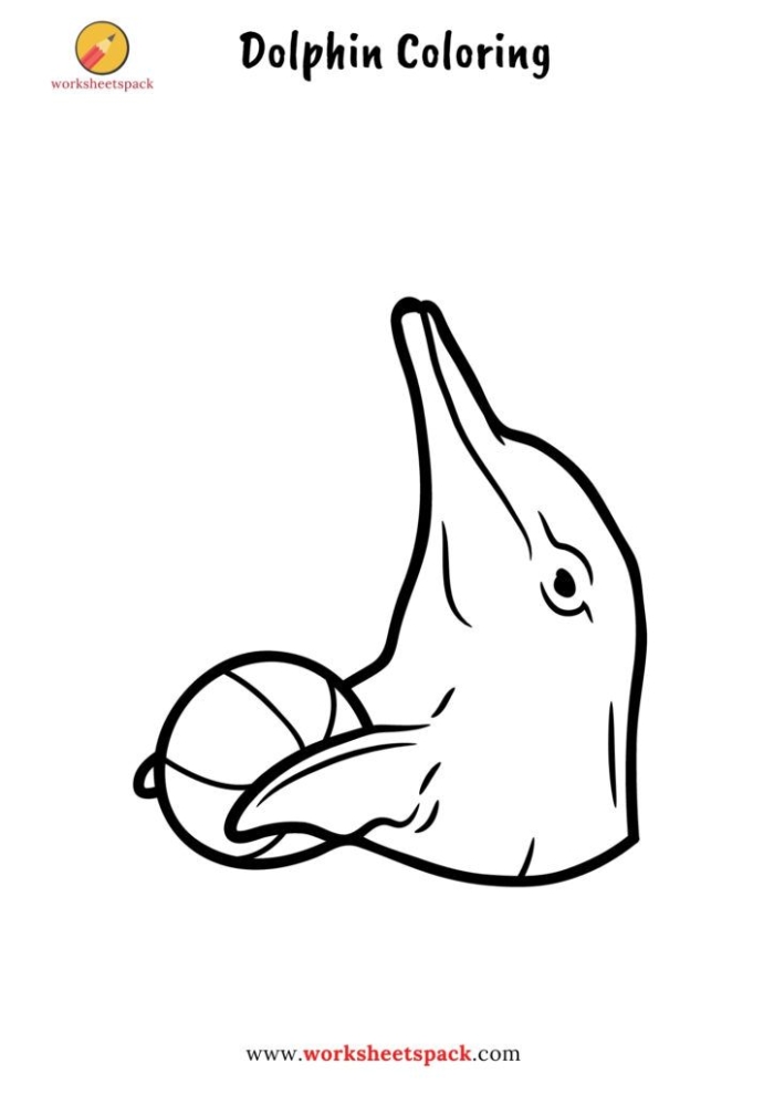 Dolphin coloring page worksheet for first graders to enjoy