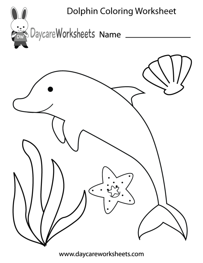 Dolphin coloring page worksheet for first graders to explore their creativity