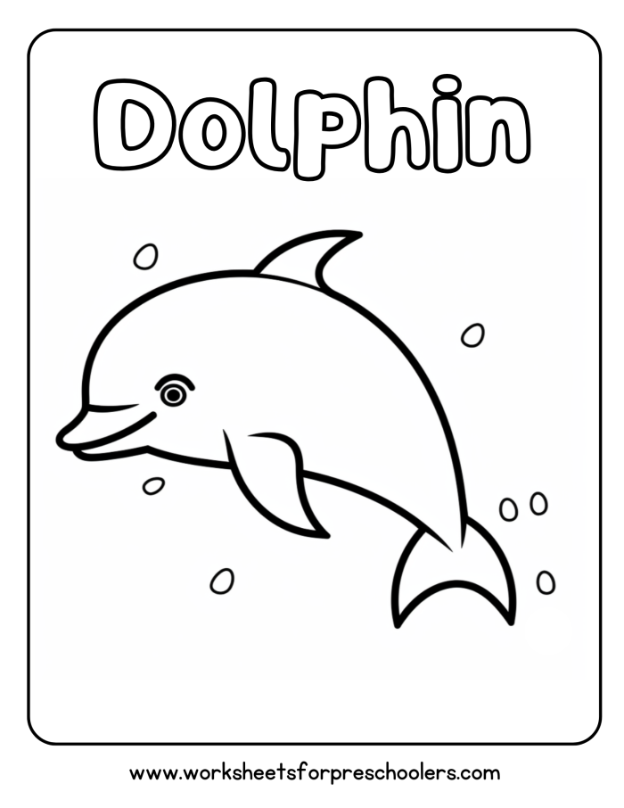 Dolphin coloring page worksheet for first graders to enjoy while learning grammar