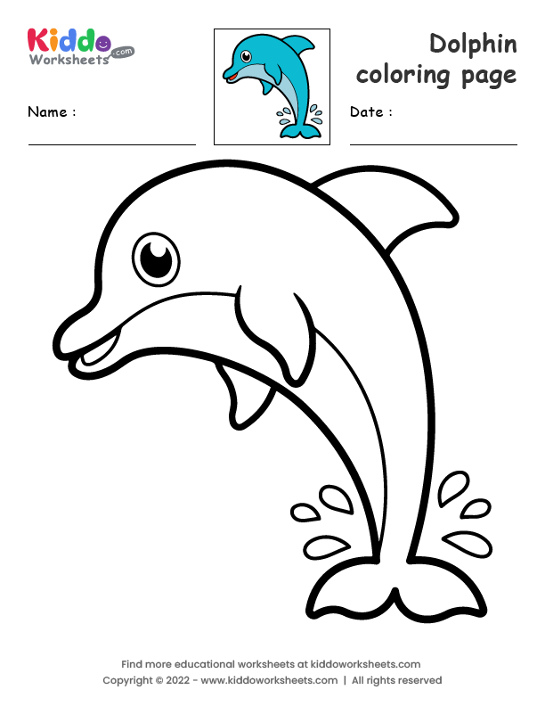 Dolphin coloring page worksheet for first graders to enjoy and express their creativity