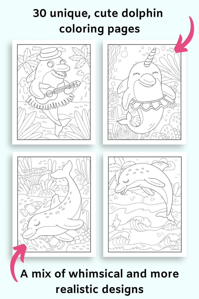 Dolphin coloring page worksheet designed for first graders to enjoy and learn