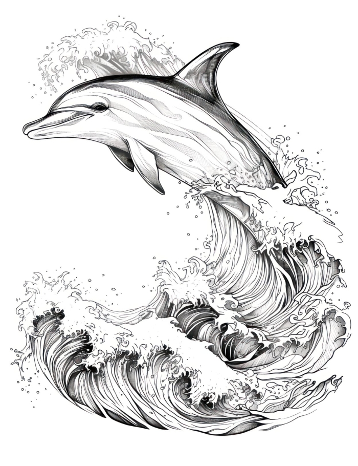 Dolphin coloring page worksheet for first graders to enjoy fun and creativity