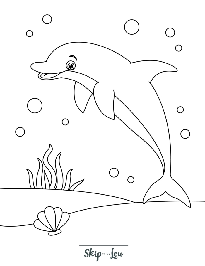 Dolphin coloring page worksheet designed for first graders to enjoy while learning grammar and mechanics