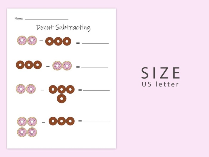 Third grade math worksheet featuring division problems with a donut theme for practice