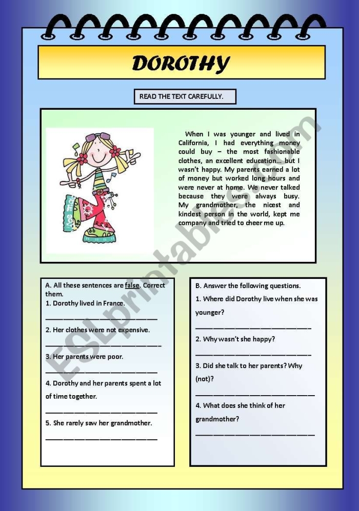 First grade worksheet featuring a portrait and short biography of activist Dorothy Pitman Hughes